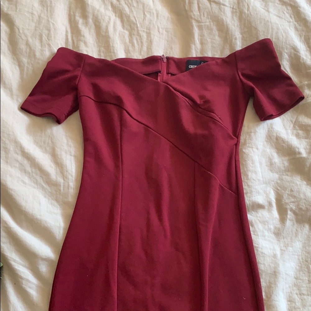 ASOS wind red off shoulder sweetheart bodycon midi